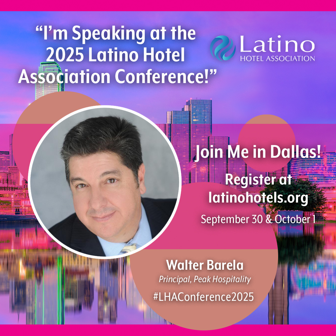 Walter Barela speaking announcement for the 2025 Latino Hotel Association Conference in Dallas